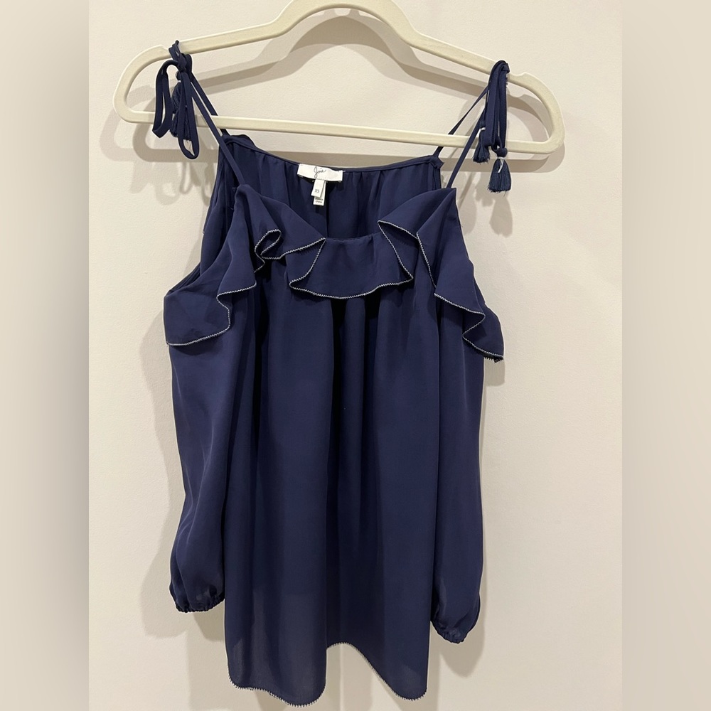 Joie navy cold shoulder three quarter sleeve blouse. XS